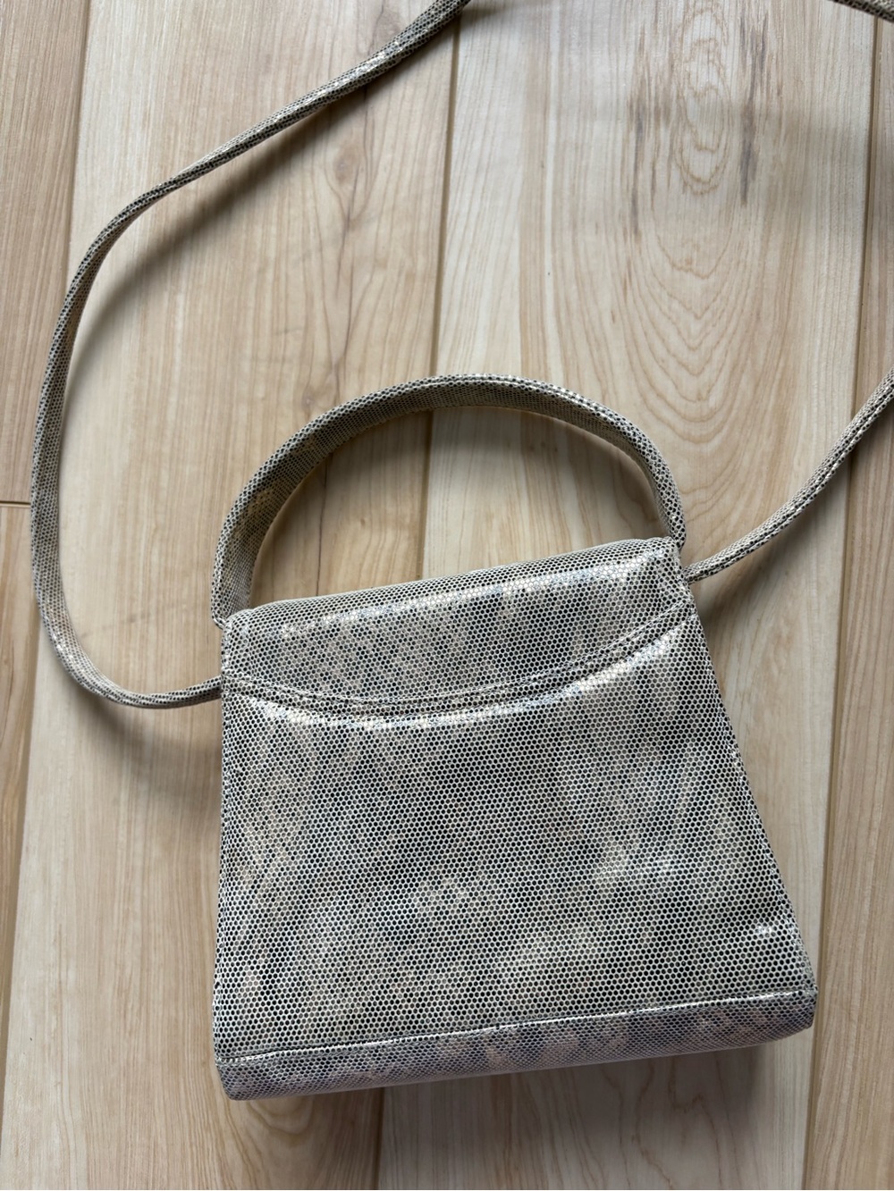 Gold Metallic Mini Crossbody Bag or Hand Bag Y2K Shimmery Neutral Snakeskin - Picture 3 of 8